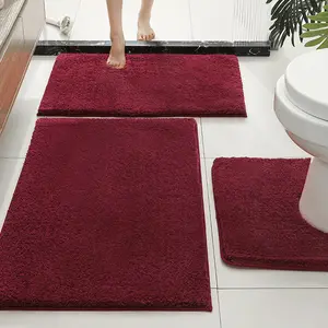 3-Piece Bathroom Rug Set, Super Soft Microfiber Non-Slip Bath Mat, U-Shaped Absorbent Carpet, Tpr Backing Door Mat, Bathroom Toilet Mat