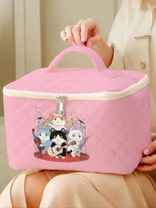 Cute Cat Pattern Makeup Bag, Large Capacity Travel Toiletry Bag, Portable Travel Makeup Bag, Zipper Makeup Organizer Pouch, Versatile Storage Bag