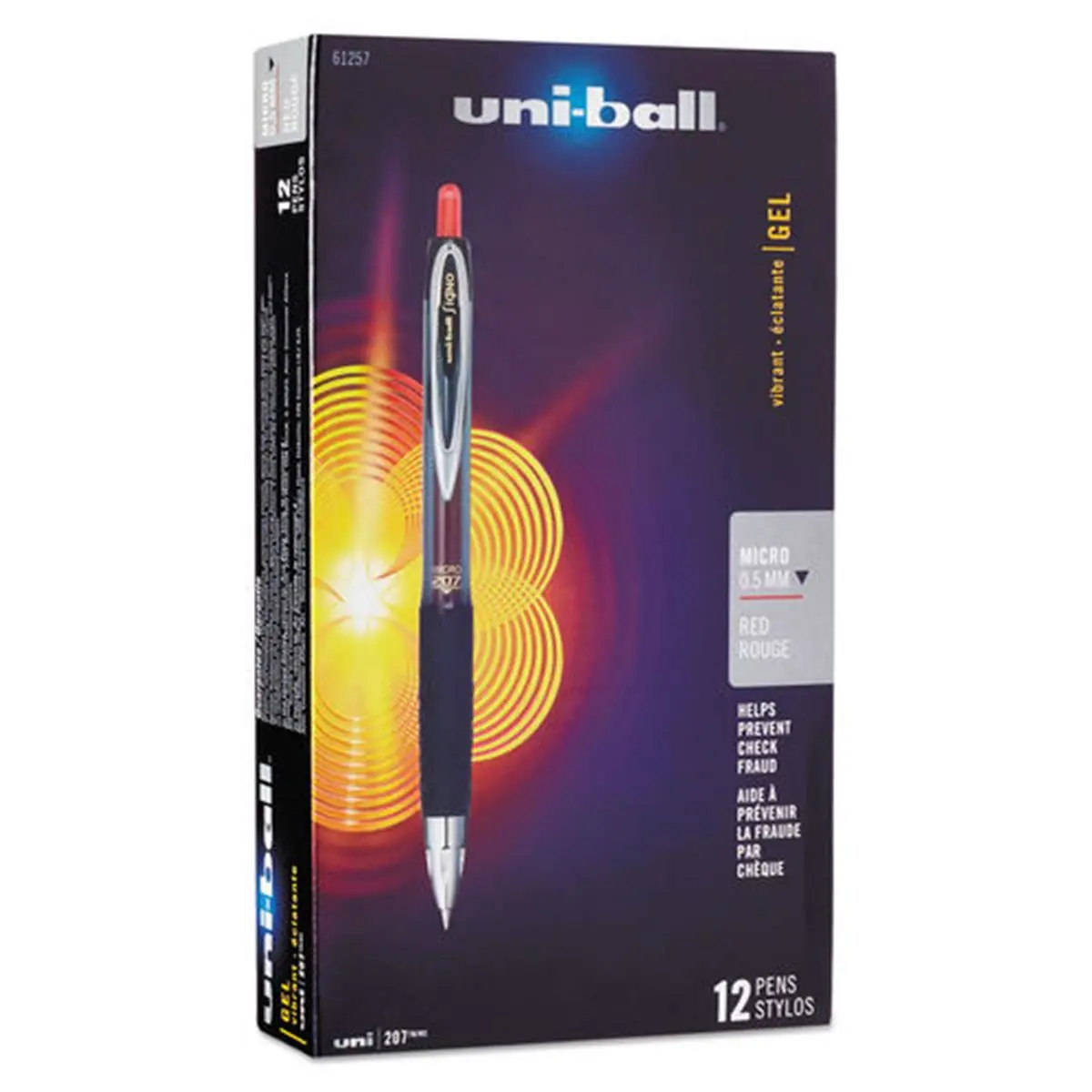 Uni-Ball Signo 207 Retractable Gel Pen - 1 Dozen, 0.5mm Micro Tip, Smoke Black & Red Barrel, Red Ink, Acid-Free Archival Ink, Stainless Steel Tip, Textured Grip, Stylish Metallic Accents, Ideal for Recordkeepers, Prevents Criminal Check Washing, Retractab