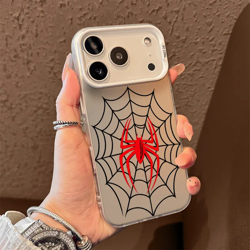 Red Spider on Black Web Phone Case for iPhone 17 AIR 17 PRO 16 PRO 15  PRO MAX  14 PLUS 13 PRO 12 11 PRO XS MAX X XR Samsung Galaxy S25 Ultra S24 S23 S22 Plus  series(anti-drop hard shell) shockproof mobilephone protective cover