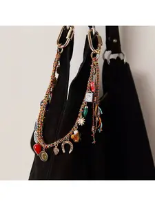 Personalized Trendy Evil Eye Metal Geometric Heart Bead Necklace for Freepeople Bag Chain