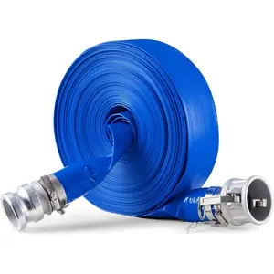 VEVOR Discharge Hose, 1 - 1/2x 100', PVC Fabric Lay Flat Hose, Heavy Duty Backwash Drain Hose with Clamps, Weather - proof Burst - proof, Ideal for Swimming Pool Water Transfer, BlueVEVOR Super Brand Day