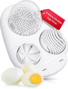 Stainless Steel Egg Slicer for Hard Boiled Eggs - Plastic Kitchen Utensils with 3 Slice Modes, Heavy Duty Dicer, Chopper for Strawberry, Mushroom - White