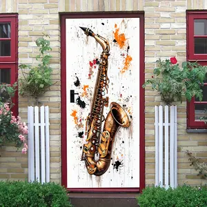 2pcs Saxophone Art Wall Stickers Modern Music Theme Home Decor Decals Self Adhesive Mural for Living Room Bedroom Study Removable PVC Material Creative Instrument Pattern Wall Art Decor