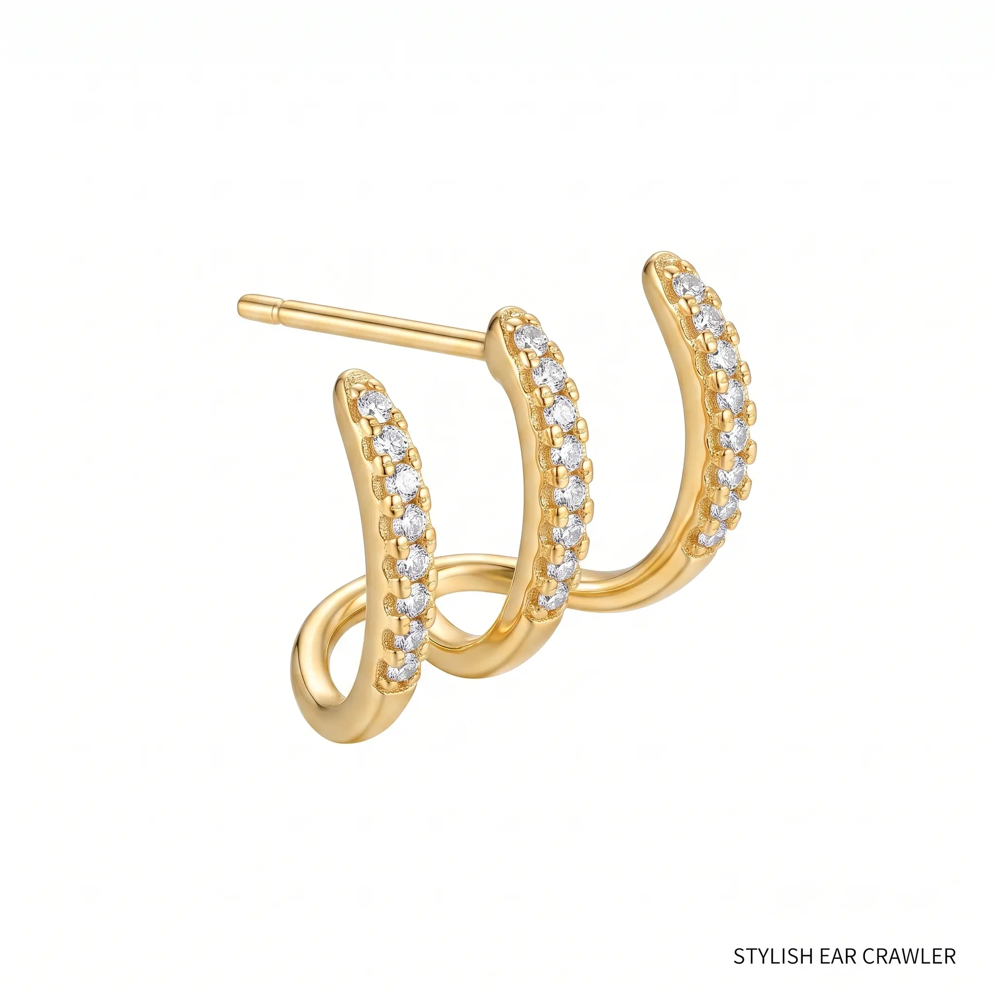 Stylish Ear Crawler - Gold Tone Hoop Earrings with Sparkling Stones for Everyday Wear