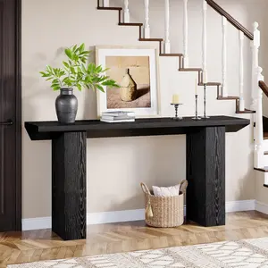 LITTLE TREE 63-Inch Black Console Table for Entryway, Farmhouse Long Wood Sofa Table Behind Couch for Living Room, Hallway, Entrance, Foyer