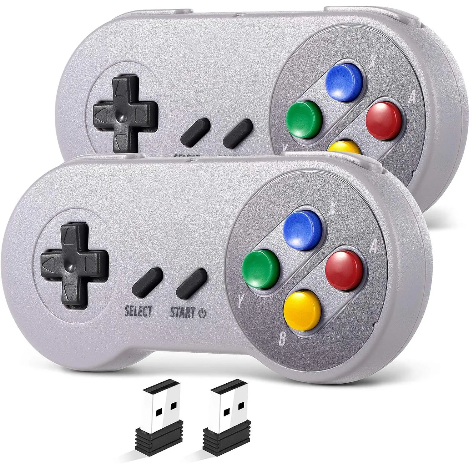 2 Pack 2.4 GHz Wireless USB Controller Compatible with SNES Games, SNES Retro USB PC Super Classic Controller for Windows PC  Linux Genesis Raspberry Pi Retropie (Multicolored Keys)