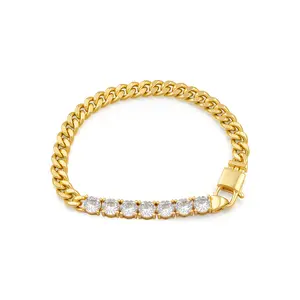 Gold and Silver Bracelet for Women Geometric Metal Stone Bracelets Cute Classic Cubic Zirconia Bracelet Gold Plated Fashion Jewelry Durable Stylish