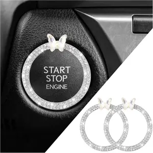 2 count  Engine Push Start Button Cover Decoration Ring,Bling Butterfly Push to Start Button Cover Ring with Rhinestones, Start Button Cover for Bling  Accessories for Women ()