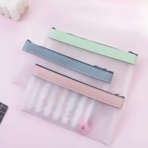 Pack of 3 Clear PVC Pencil Pouches, Hypoallergenic Zippered Makeup Bags, Transparent School & Office Storage Accessories