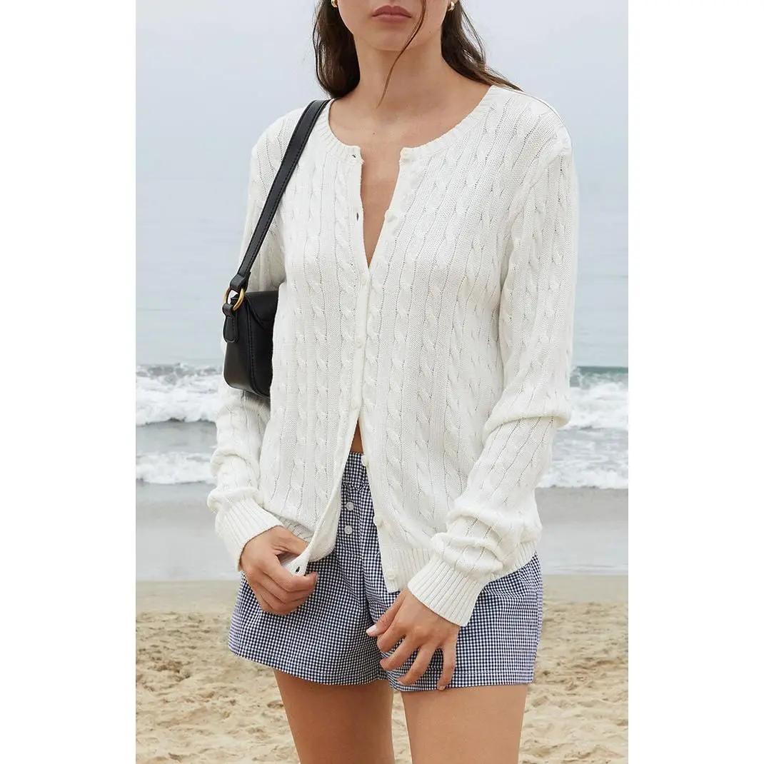 John Galt Women's White Amalie Cable Knit Cardigan John Galt Women's White Amalie Cable Knit Cardigan
