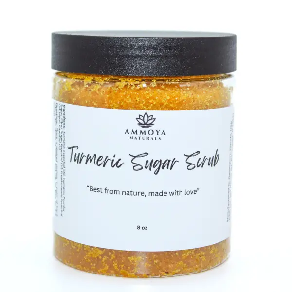 Ammoya Naturals Organic Turmeric Honey Sugar Physical Face Scrub Pack - 8oz (8oz) Vegan Beauty Product with Myrrh, Frankincense, Daily Brightening, Exfoliating Dead Skin, Smoothing, Hydration for Dry Skin (6 Months Shelf Life)