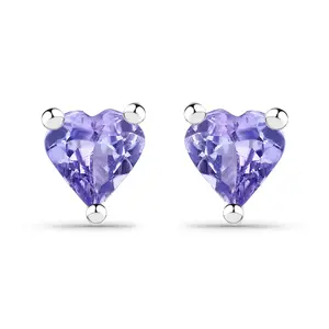 Genuine Tanzanite Heart Stud Earrings