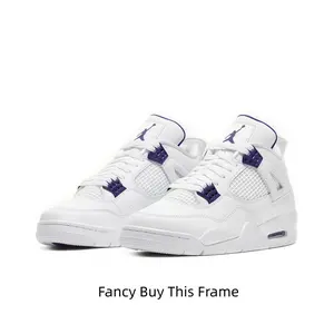 Dual-texture mid-top sport kicks combining polished solid white leather & lightweight woven mesh panels. Deep purple structural fasteners, seamless all-white rubber outsole, transparent side air cushion window, minimalist pop-color detailing.
