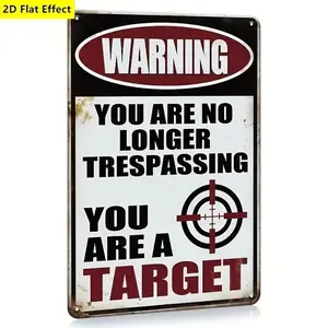 【20*30cm/8*12inch】Funny 'No Trespassing' Warning Sign - Heavy-Duty Iron Retro Design with Trespasser Text & Bullet Hole Accent - 20cm"x30cm" Wall-Mounted Plaque for Man Cave Garage Bar or Outdoo