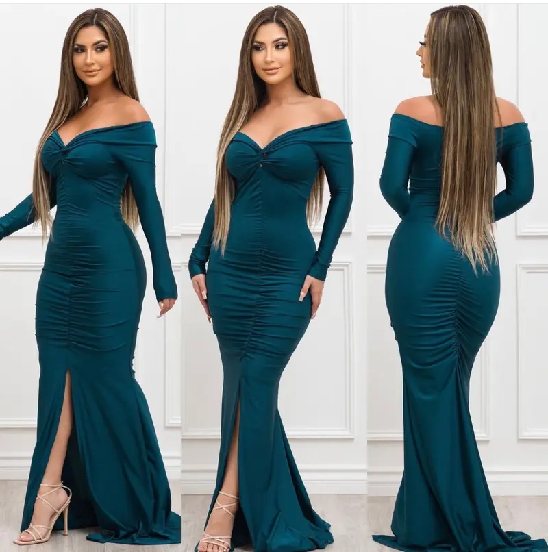 green emerald velvet dress Penelope High Slit Dress- Green – Moda Glam Boutique main image 1