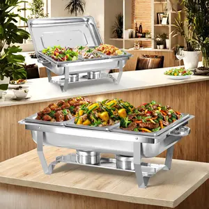 Chafing Dish Buffet Set, 2 Pack 8QT Stainless Steel Food Warmer Kit with Lids, 1/3 Size Food Pans, Water Pans and Fuel Holders for Restaurant Catering Parties Weddings