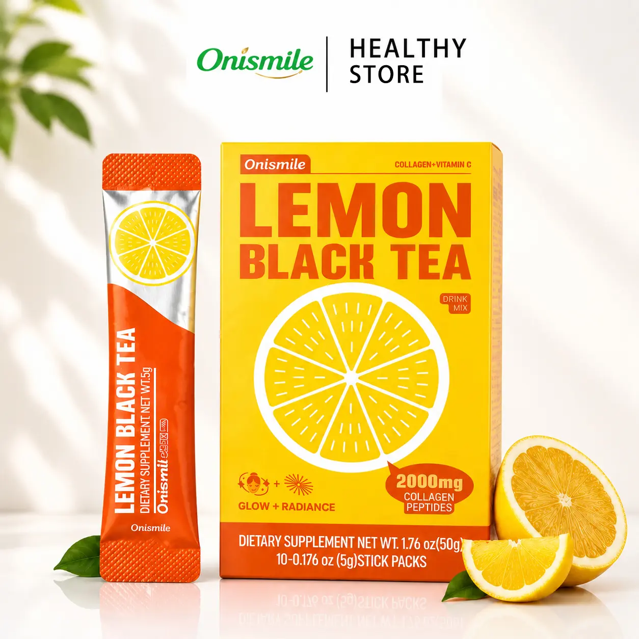 Onismile Flash Sale - Variety Pack Powdered Drink Mix Black Tea Powder Packets Water Enhancer Water Flavor Packets Natural Lemon Flavor Collagen Peptides Zero Sugar Low Calorie On-the-Go Stick Single Servings