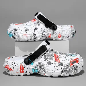 Unisex Graffiti Printed Clogs for Men Women, Chunky Platform Slip-On Sandals with Adjustable Strap, Trendy Streetwear Garden Shoes Water Slippers