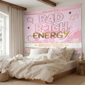 "Bad Bitch Energy" Cute Print Wall Tapestry, Aesthetic Room Decor Tapestry, Lightweight Polyester Hanging Tapestry for Bedroom, Dorm & Living Room
