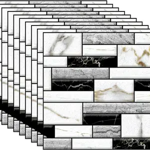 10 pieces of marble self-adhesive anti-splash tiles, 30.48 cm x 30.48 cm. Waterproof PVC self-adhesive shower wall tiles are suitable for bathrooms, kitchens and living rooms, Marble Backsplash Wallpaper