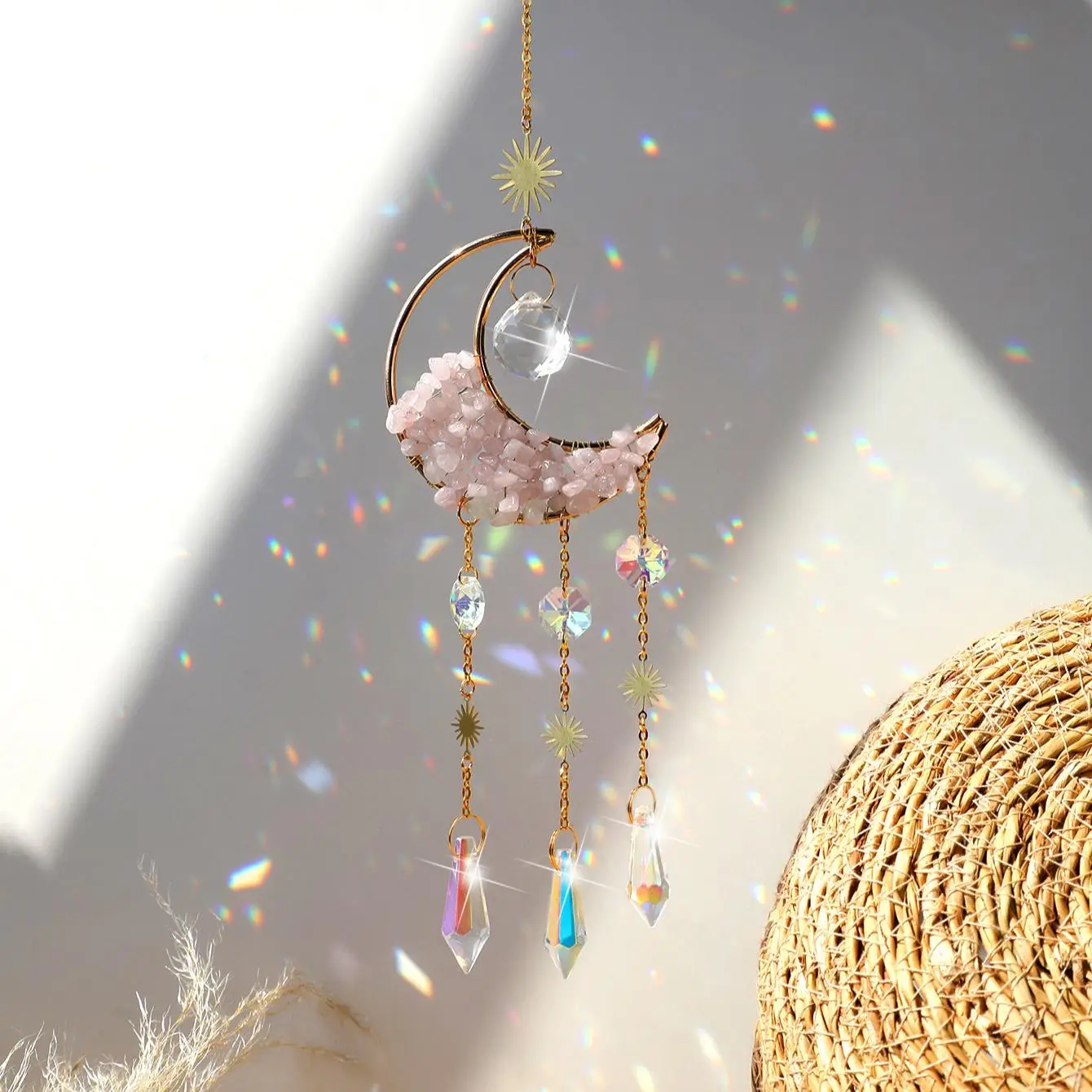 Room Decor Boho Moon Shaped Hanging Sun Catcher, Sweet Furniture, 1 Count Modern Trendy Hanging Window Ornament, Summer Essentials, Boyfriend Gifts
