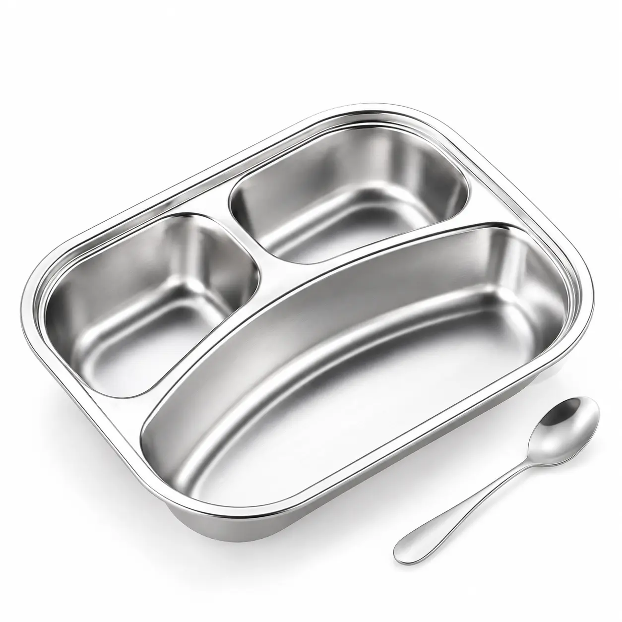 3-Compartment Stainless Steel Divided Plate, Small Portion Food Tray for Home, Kitchen, Lunch and Everyday Meals