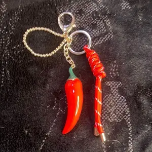 EyeCandy Chili Pepper Keychain with Red Rope and Gold Chain for Stylish Accessory for Bags Featuring Vibrant Red Design