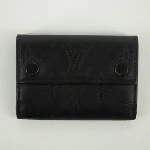 Pre-owned Louis Vuitton Canvas Small Leather Goods Black Monogram Shadow Discovery Compact Mini Wallet #2378