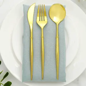24-Pack Plastic Flatware Set 8" Gold - Modern Heavy Duty Disposable Silverware