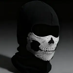Full Face Skull Balaclava with Black Ghost Print Stretchable Windproof Motorcycle Mask for Men Women Lightweight Breathable Cycling Hiking Headwear Cosplay Party Outdoor Sports Cover LED Glowing Pumpkin Rings Gift Basket
