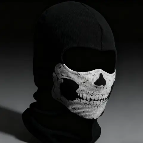 Unisex Adult Lightweight Mesh Full-Face Skull Print Balaclava - Stretchable, Windproof Motorcycle Mask with LED Glowing Pumpkin Rings, Breathable Headwear (for Cycling, Cosplay)