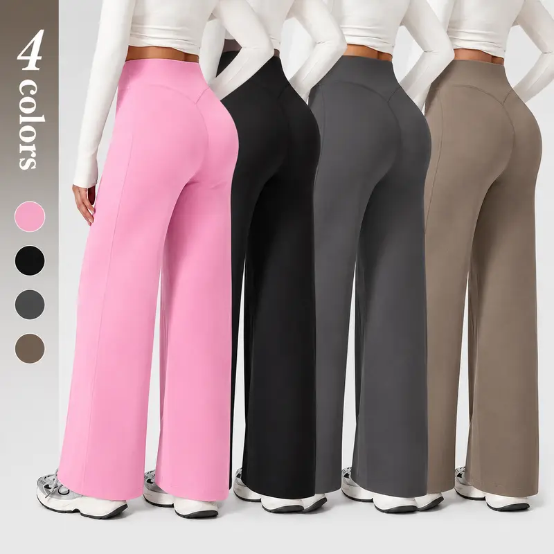 HIJESSE Women's High Waist V Back Wide Leg Yoga Pants, Tummy Control Butt Lifting, 4 Way Stretch Soft High Elastic Bootcut Workout Leggings for Gym, Yoga, Casual Street & Daily Outfits