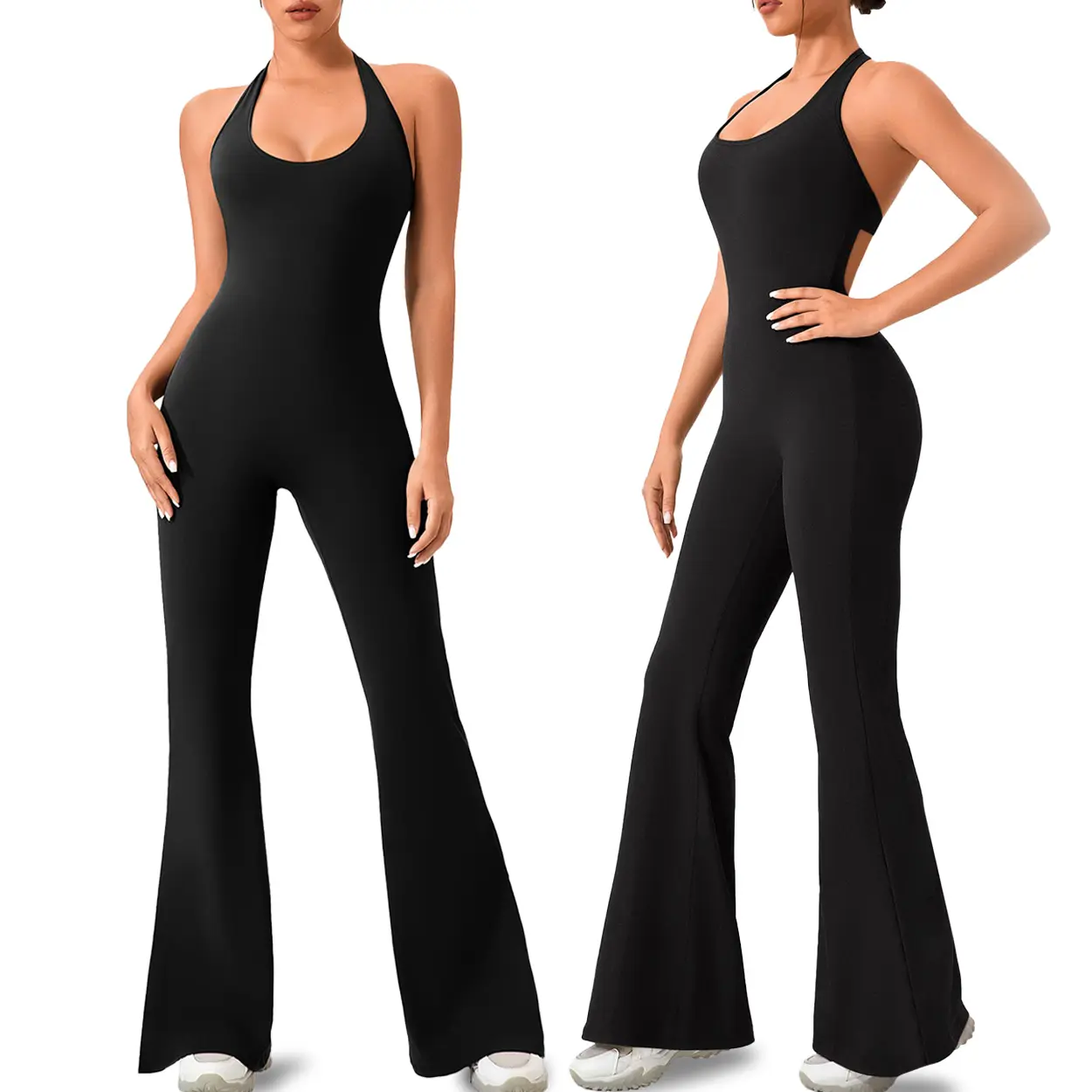 Women's Halter Backless Yoga Jumpsuit, Stretch Flare Leg Activewear with Tummy Control and Butt Lifting for Gym Workouts, Sportswear Jumpsuits, Body Shapewear, Female, One-Piece