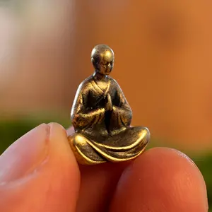 Zinc Alloy Mini Monk Figurine - Vintage Golden, Mossy Terrarium & Fish Tank Decor, Zen Meditation Pose, Ideal for Desk, Garden, or Psychological Sandplay, Miniature Landscape Accessory, Zen Garden Decor