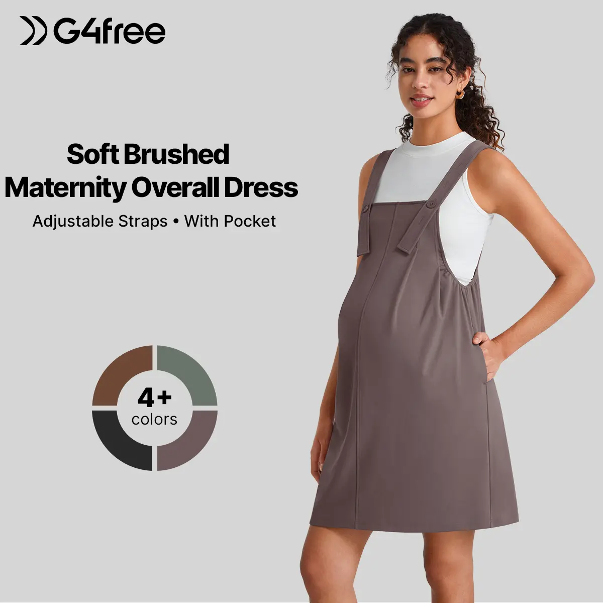 G4Free EverGoing Maternity Overall Dress Adjustable Straps Pregnancy Jumpsuits Dresses with Pockets Casual Work