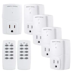 BN-LINK Mini Wireless Remote Control Outlet Switch Power Plug in for Household Appliances, Wireless Remote Light Switch, LED Light Bulbs, White (2 Remotes + 5 Outlets) 1250W/10A