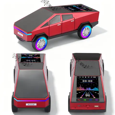 WSTER WS-580Plus Cybertruck Portable Wireless Stereo Speaker - Car Audio, Rechargeable Multifunctional Audio System with LED Lights, FM Radio, USB/TF Card, TWS Stereo, Dad & Car Lover Gift from Kids