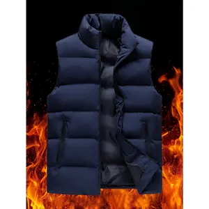 Warm Winter Vest - Men's Casual Solid Color Stand Collar - Breathable 150Gsm Polyester with 100% Fiber Fill and 90Gsm Lining