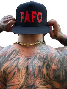 TheDriveClothing FAFO RED FLAT BILL HAT – Black Snapback Flat Brim Cap, White Print, Mesh Back Streetwear Hat, Unisex Everyday Wear