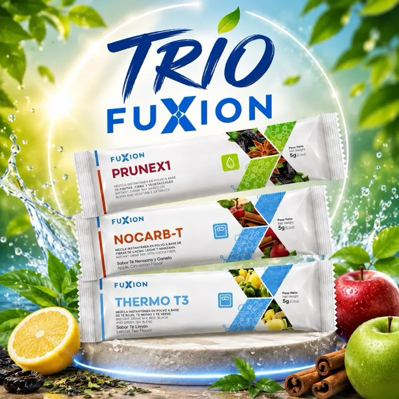 Trio Fuxion Natural Herbal Tea Bundle - PRUNEX 1, THERMO T3, NOCARB-T Plant-Based Gluten-Free Drink Mix Packets Snack Beverages
