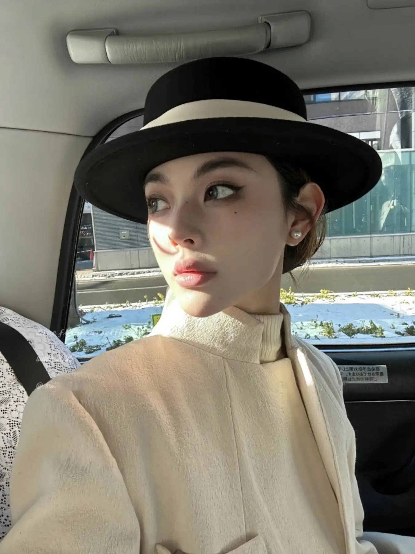 French Vintage Wool Flat Top Women's Hat, Four Seasons High-Quality British Style Fedora, Gentleman Hepburn Wind Big Brim Hat