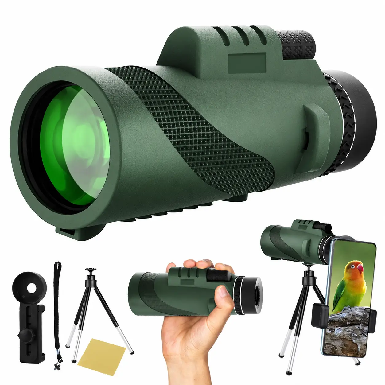 10X50 HD Monocular Telescope with Phone Adapter, Portable High Power Monocular Scope for Adults, Waterproof Outdoor Telescope for Bird Watching, Camping, Hiking, Travel, Concerts & Sports Events