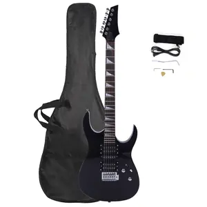 Novice Entry Level 170 Electric Guitar Kit H-S-H Pickup 5 Adjustments Tremolo Bridge Right Handed Black Musical Gift for Beginners Adults Teens with Bag & Tools