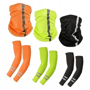 Hi-Vis Reflective Neck Gaiter & Arm Sleeves Set - UV Protection Cooling Safety Gear for Night Running & Work