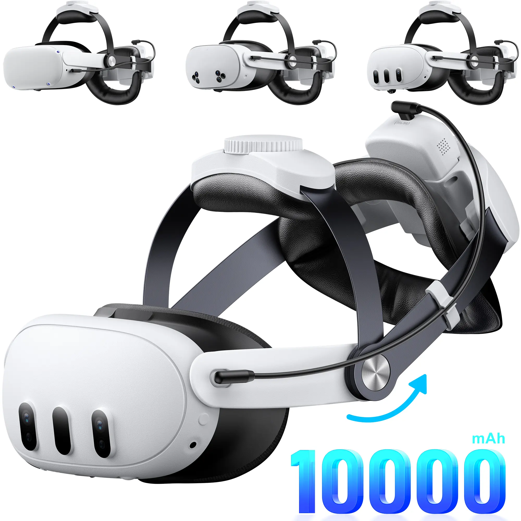 Head Strap for Meta Quest 3/3s/Quest 2,Double Knobs Adjustable Elite Strap Replacement,VR Headset Accessories Strap Enhanced Support&Comfort&Reduce Pressure Extend Playtime for Oculus Quest 3/2 With 10000mAh Battery