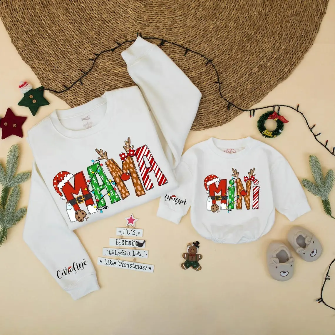 Personalized Mama and Mini Christmas Matching Sweaters, Matching Family Sweatshirt for Christmas, Mommy and Me Christmas Sweatshirts