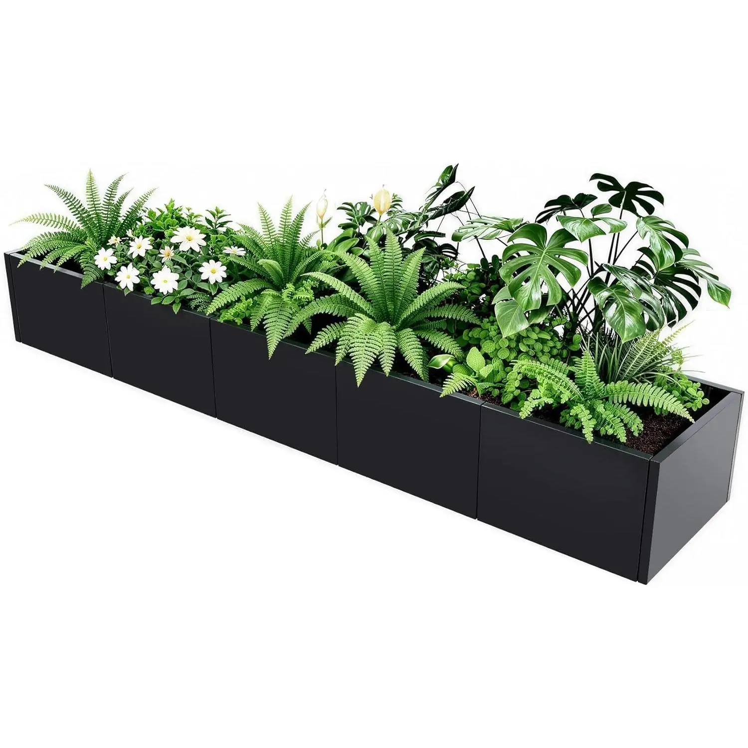 68"x18"x12" Large Square Premium Powder-Coated Metal Planter Box - Heavy-Duty Steel Raised Garden Bed, Built-In Drainage System, No-Tools Snap-Together Assembly, Residential & Commercial Use