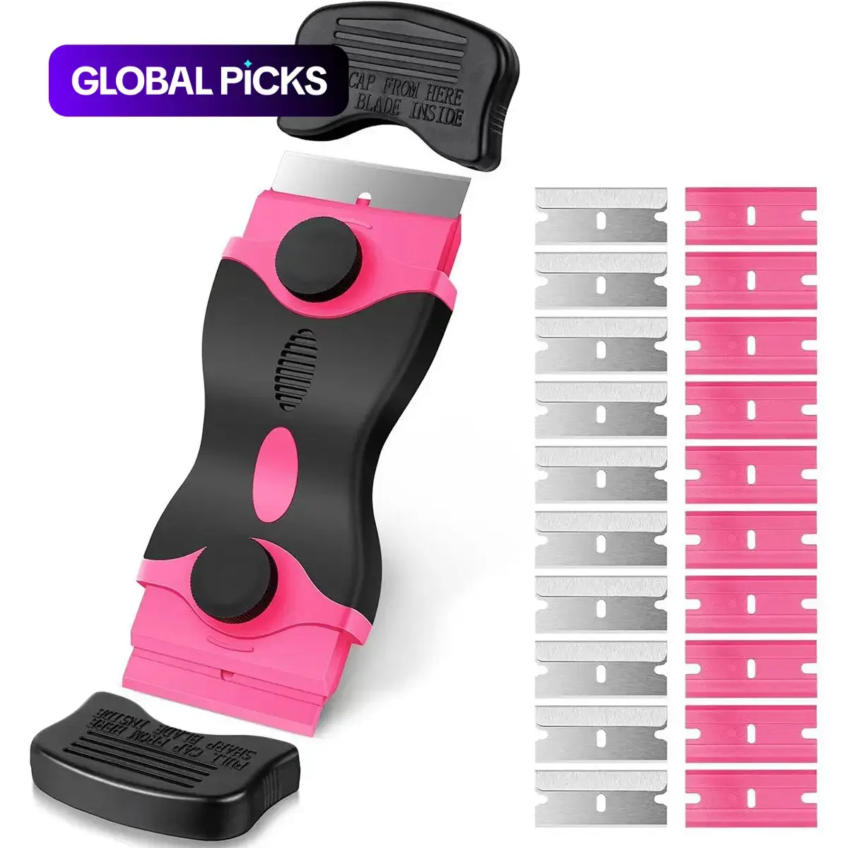 Versatile Razor Blade Scraper Tool Set with 20 Extra Blades, Double Edge for Paint, Decals, Adhesive & Label Removal, Paint And Adhesive Removal, Ideal for Windows, Stoves & Glass Cleaning, Tough Scraper #GLOBAL PICKS