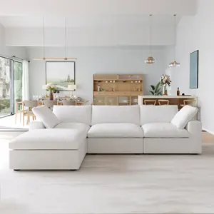 Oversized Cloud Upholstered Plush Modular 3 Seater Sectional Convertible Sofa Sets with Washable Slipcover & Ottoman Storage for Modern Living Room